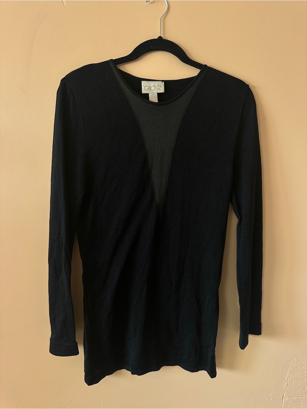 Cache 73% Silk Blend Black Long Sleeve Sweater | Size Medium